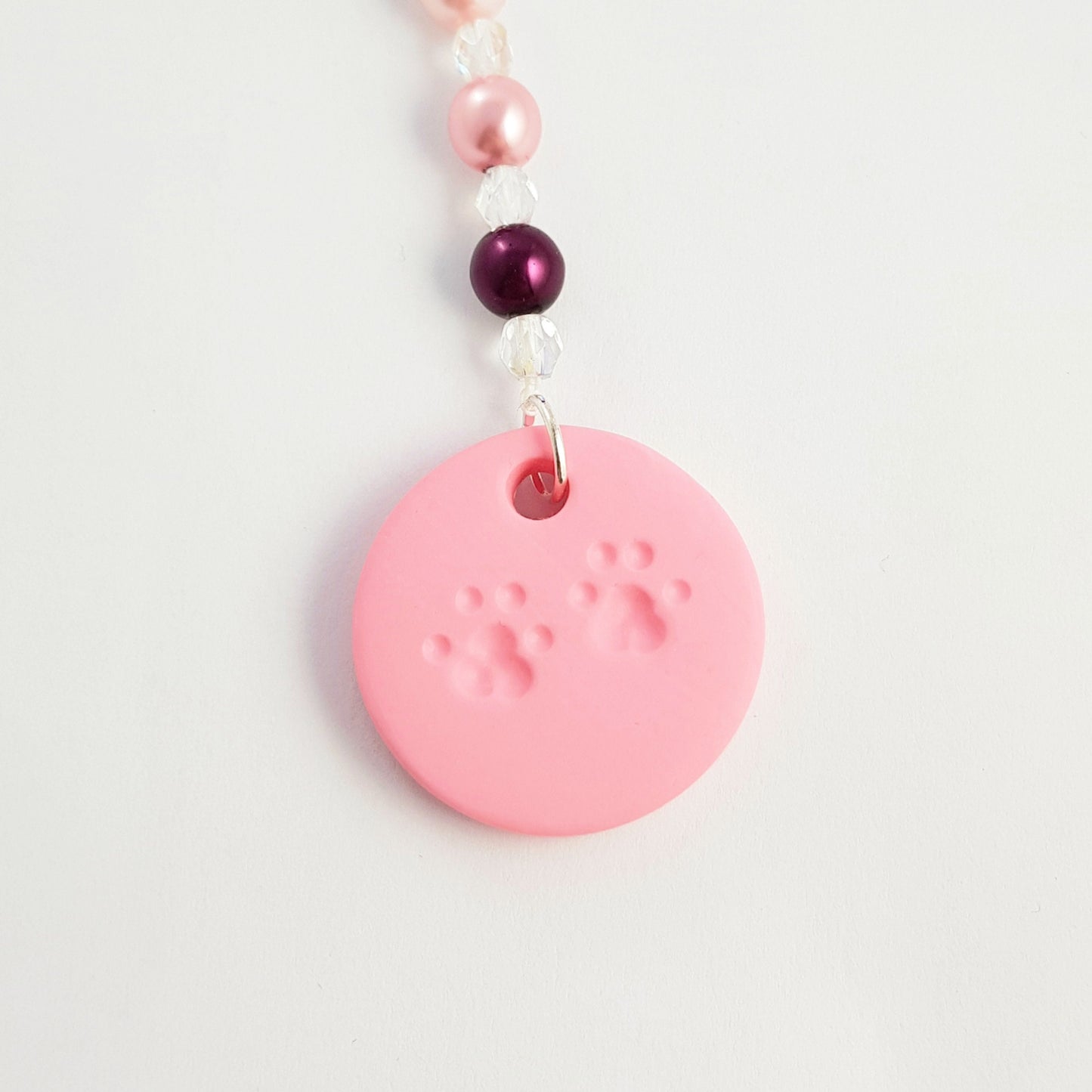 Pink cat paw print beaded scissor fob