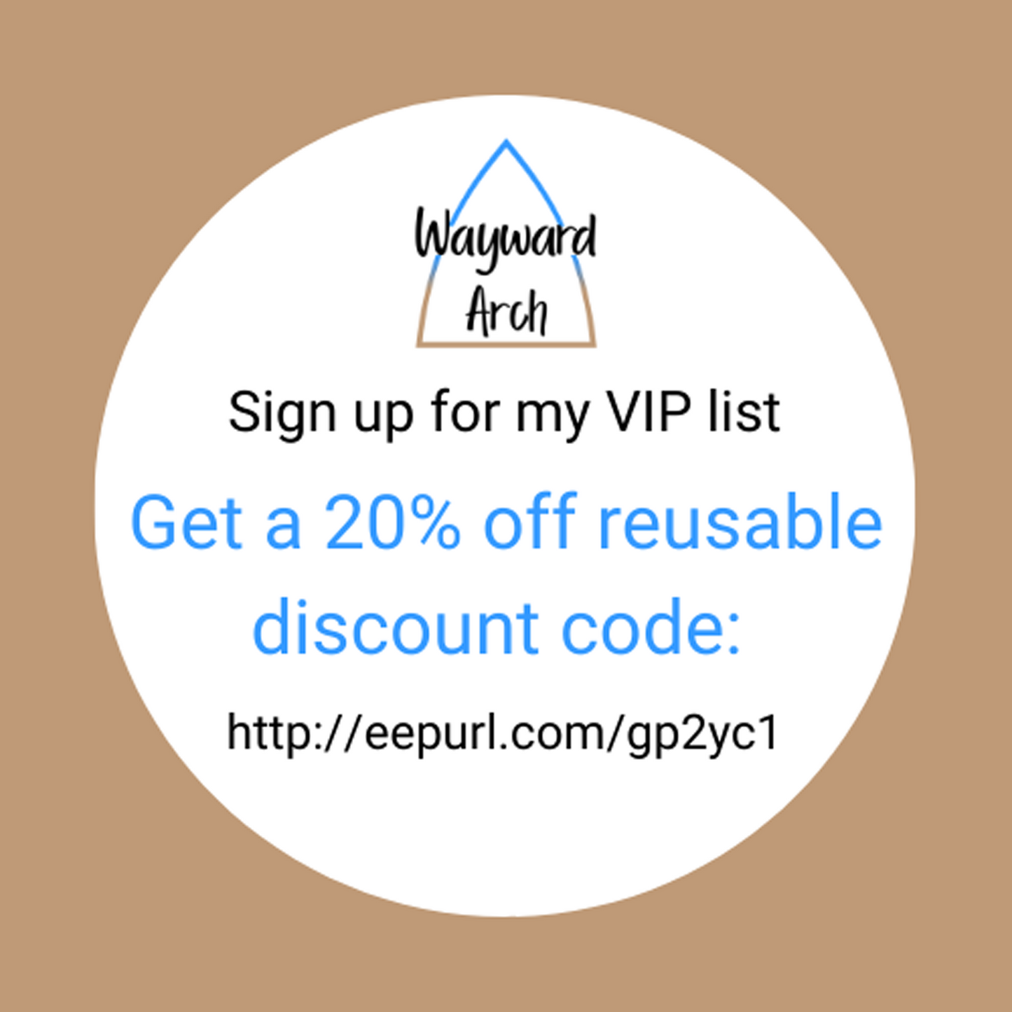 Sign up to our email list for a 20% off reusable code http://eepurl.com/gp2yc1